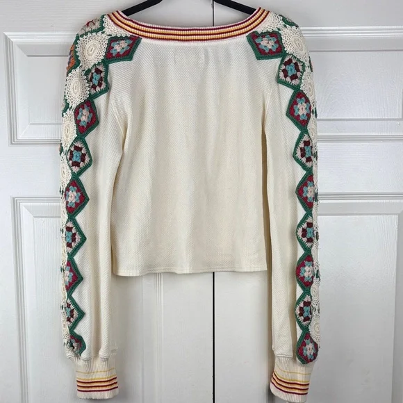 We The Free Crochet Granny Square Sleeve Boho Top Size Large - Picture 9 of 12